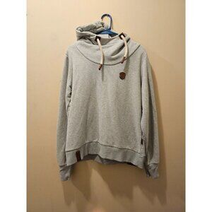 Women's Naketano Cowl Neck Hoodie‎ Gray Owl Deer Size XL
